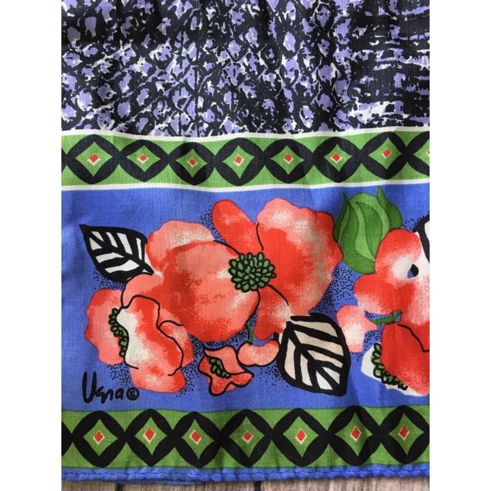 Vtg Vera Neumann Scarf‎ Womens Signed Floral Dogwood Magnolia 53" Rectangle Blue
